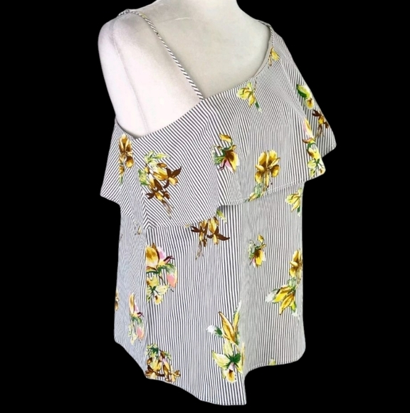 NWT Large Floral Striped One-Shoulder Top Lumiere Urban Outfitters Top - Picture 8 of 16